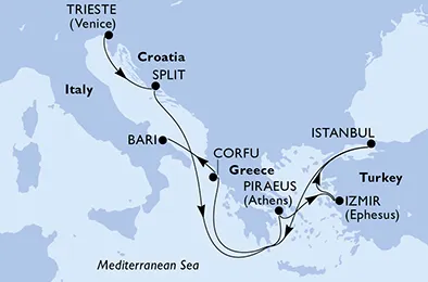 Route 8 Nächte Mittelmeer ab Triest bis Bari