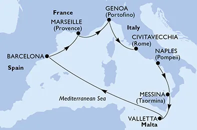 Route 7 Nächte Mittelmeer ab Neapel bis Civitavecchia (Rom)