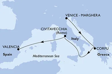 Route 6 Nächte Mittelmeer ab Venedig bis Valencia