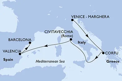 Route 7 Nächte Mittelmeer ab Venedig bis Barcelona