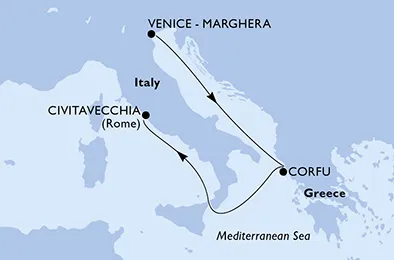 Route 4 Nächte Mittelmeer ab Venedig bis Civitavecchia (Rom)