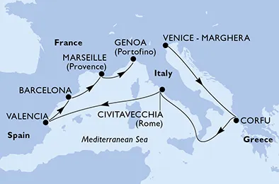 Route 9 Nächte Mittelmeer ab Venedig bis Genua