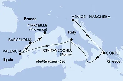 Route 8 Nächte Mittelmeer ab Venedig bis Marseille
