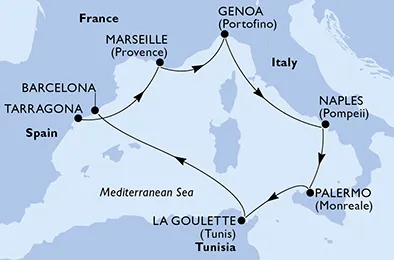 Route 7 Nächte Mittelmeer ab Tarragona bis Barcelona