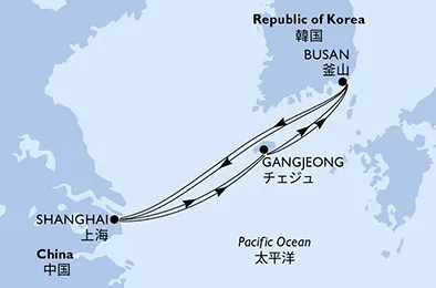 Route 8 Nächte Asien ab Shanghai bis Auf See