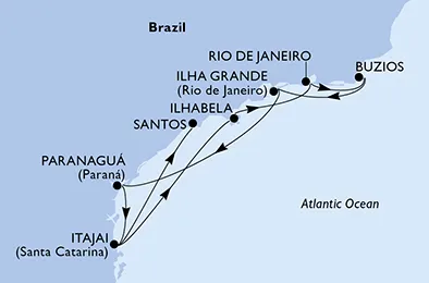 Route 8 Nächte Südamerika ab Itajaí bis Santos