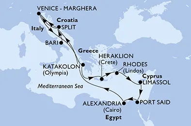 Route 13 Nächte Mittelmeer ab Bari bis Venedig