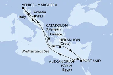 Route 10 Nächte Mittelmeer ab/bis Venedig