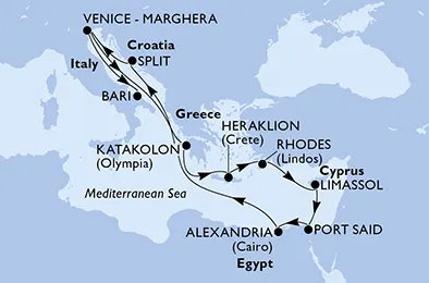 Route 12 Nächte Mittelmeer ab Venedig bis Bari