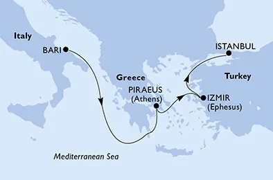 Route 4 Nächte Mittelmeer ab Bari bis Istanbul
