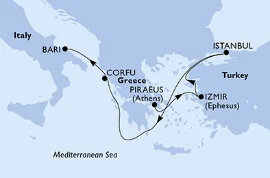 Route 5 Nächte Mittelmeer ab Piräus (Athen) bis Bari