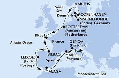 Route 14 Nächte Nordeuropa ab Kopenhagen bis Genua