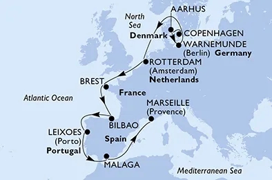 Route 13 Nächte Nordeuropa ab Kopenhagen bis Marseille