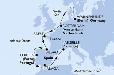 Route 11 Nächte Nordeuropa ab Warnemünde bis Marseille