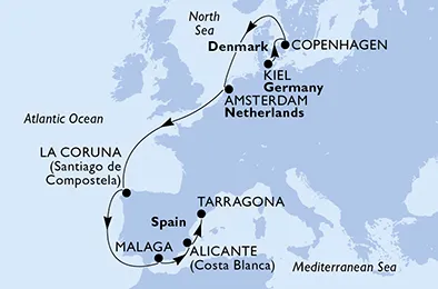 Route 10 Nächte Nordeuropa ab Kiel bis Tarragona