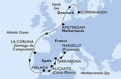 Route 10 Nächte Nordeuropa ab Kopenhagen bis Marseille