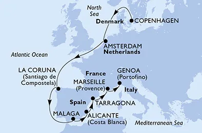 Route 11 Nächte Nordeuropa ab Kopenhagen bis Genua