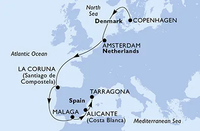 Route 9 Nächte Nordeuropa ab Kopenhagen bis Tarragona