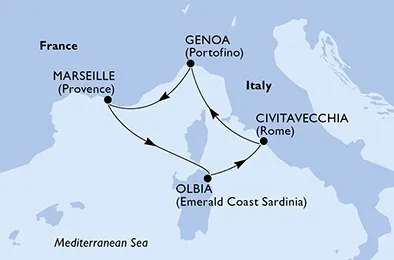 Route 4 Nächte Mittelmeer ab/bis Civitavecchia (Rom)