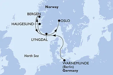 Route 5 Nächte Nordeuropa ab Warnemünde bis Oslo