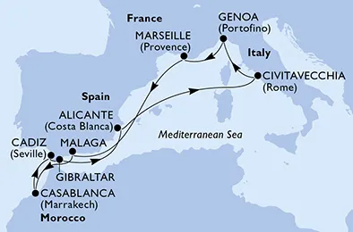 Route 10 Nächte Mittelmeer ab/bis Marseille
