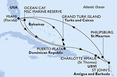 Route 15 Nächte Karibik ab Miami bis Grand Turk Island