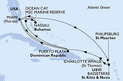 Route 14 Nächte Karibik ab Miami bis Nassau
