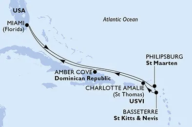 Route 8 Nächte Karibik ab/bis Miami