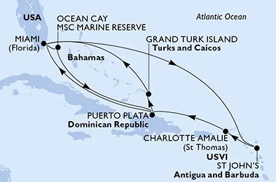 Route 14 Nächte Karibik ab Miami bis Puerto Plata