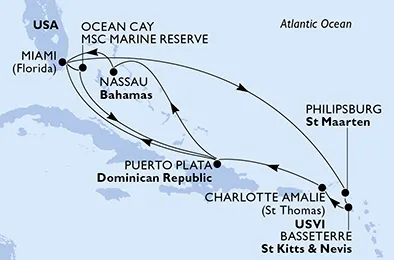Route 14 Nächte Karibik ab Miami bis Puerto Plata