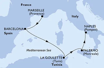 Route 5 Nächte Mittelmeer ab Marseille bis Neapel