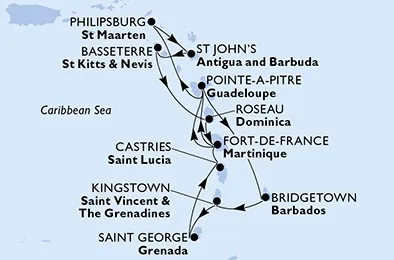 Route 14 Nächte Karibik ab Fort De France bis Castries (St. Lucia)