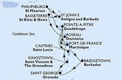 Route 14 Nächte Karibik ab Fort De France bis Roseau