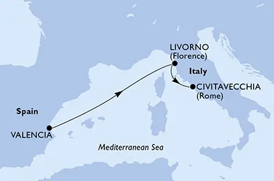 Route 3 Nächte Mittelmeer ab Valencia bis Civitavecchia (Rom)