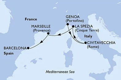 Route 4 Nächte Positionierungsfahrten ab Genua bis Barcelona