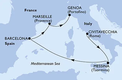 Route 5 Nächte Mittelmeer ab Civitavecchia (Rom) bis Genua