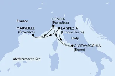 Route 4 Nächte Mittelmeer ab/bis Marseille