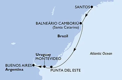 Route 5 Nächte Südamerika ab Santos bis Buenos Aires