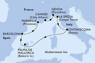 Route 7 Nächte Mittelmeer ab Cannes bis Marseille