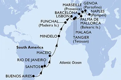 Route 27 Nächte Positionierungsfahrten ab Buenos Aires bis Neapel