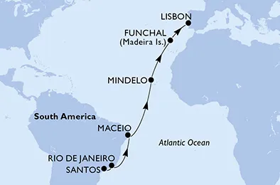 Route 14 Nächte Positionierungsfahrten ab Santos bis Lissabon