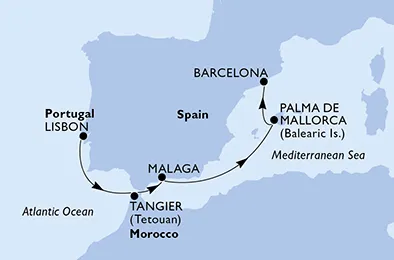 Route 7 Nächte Positionierungsfahrten ab Lissabon bis Barcelona