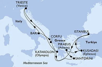 Route 10 Nächte Mittelmeer ab/bis Piräus (Athen)