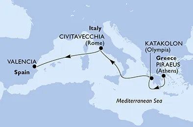 Route 5 Nächte Mittelmeer ab Piräus (Athen) bis Valencia