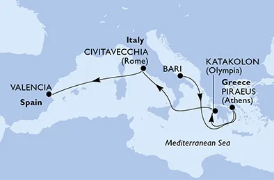 Route 7 Nächte Mittelmeer ab Bari bis Valencia
