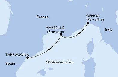 Route 2 Nächte Mittelmeer ab Tarragona bis Genua