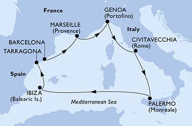 Route 7 Nächte Mittelmeer ab Barcelona bis Tarragona