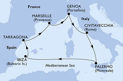 Route 7 Nächte Mittelmeer ab/bis Marseille
