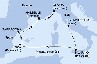 Route 6 Nächte Mittelmeer ab Civitavecchia (Rom) bis Genua