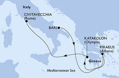 Route 5 Nächte Mittelmeer ab Bari bis Civitavecchia (Rom)